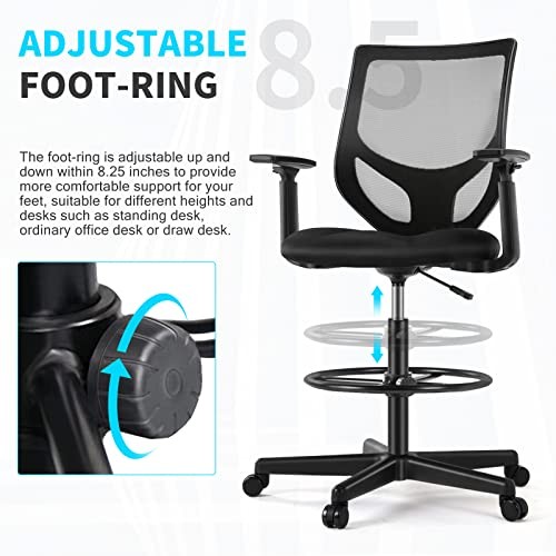 AFO Tall Drafting Chair with Adjustable Foot Ring, Ergonomic Lumbar Supportive