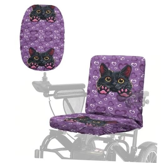 Purple Cat Heart Print Electric Wheelchair Seat Cover Mobility Scooter Covers