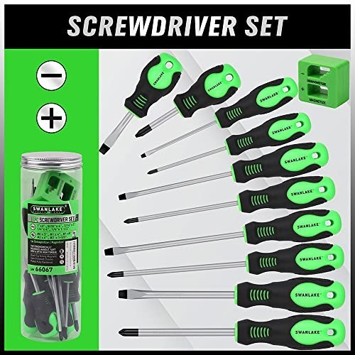 11PCS Screwdriver Set, Magnetic 5 Phillips and 5 Flat Head Black