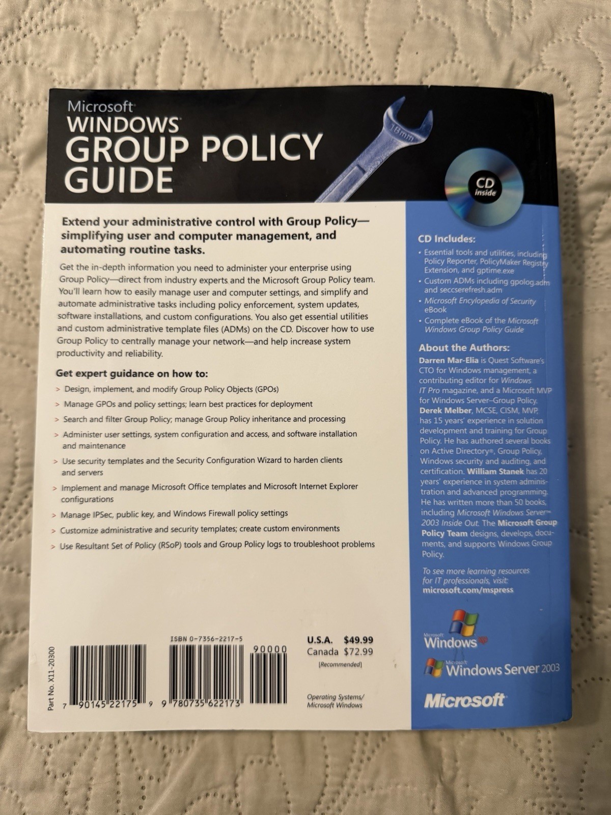 Microsoft® Windows® Group Policy Guide Paperback W/New CD Unopened Never Used