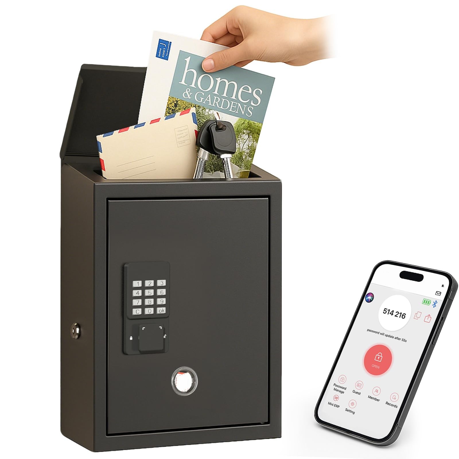 DiDiHere Mailbox with Electronic Lock, Locking Mail Boxes for House, Wall Mou...