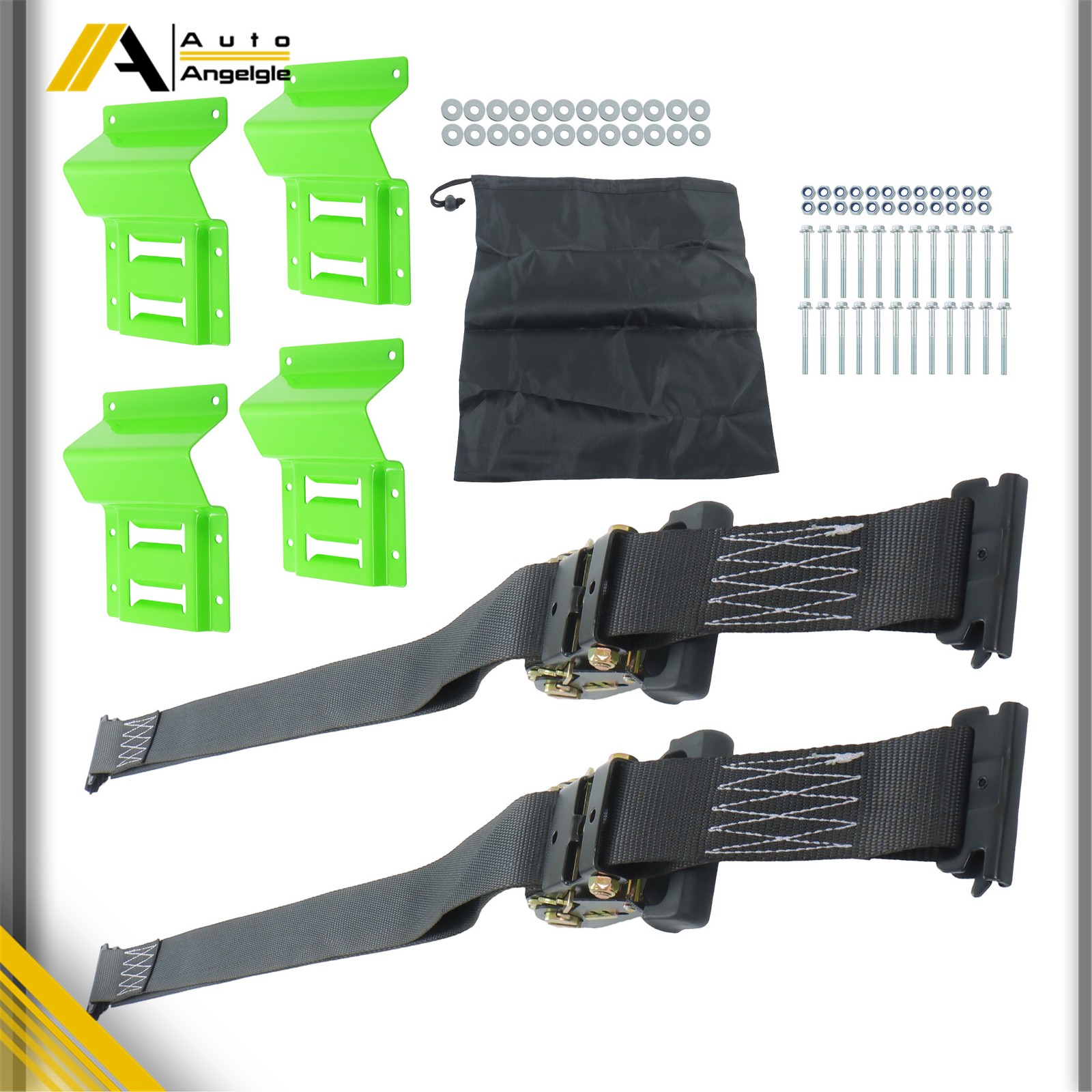 Light Green E Track Wheel Chock 8ft BLK Ratchet Straps Kit For Cargo Securement