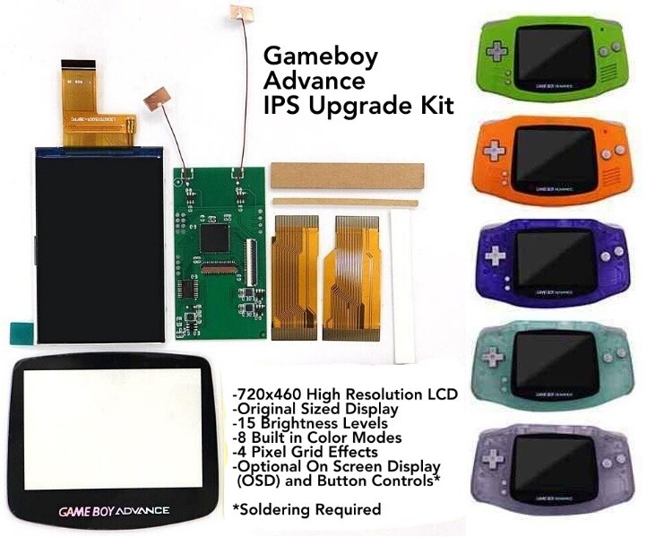 GameBoy Advance 3.0 V5 IPS Backlight Kit 720x480 LCD for GBA NO SOLDER + Shell