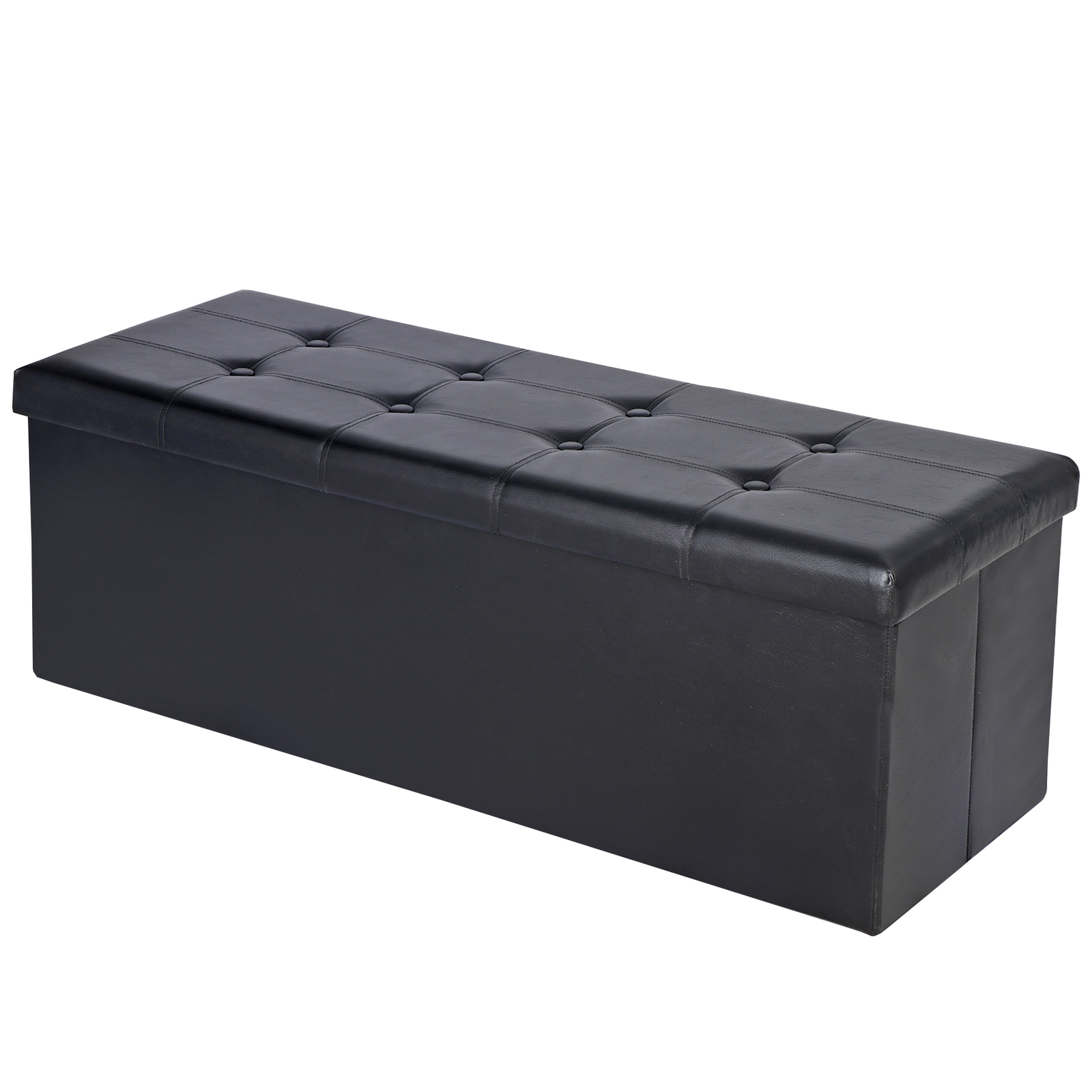 43'' Storage Ottoman Bench PVC Leather Foldable Footrest Stool w/ Divider Black