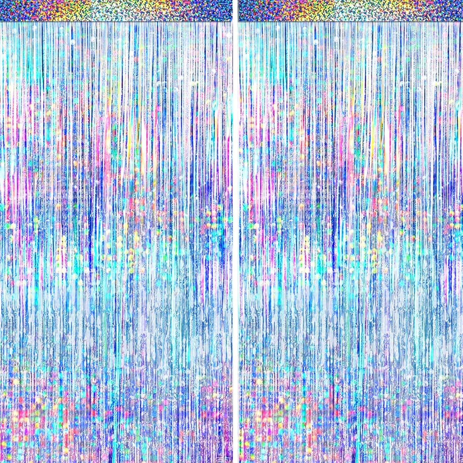 4 Packs Silver Foil Fringe Curtain, Glitter 3.25 ft x 6.58 ft,