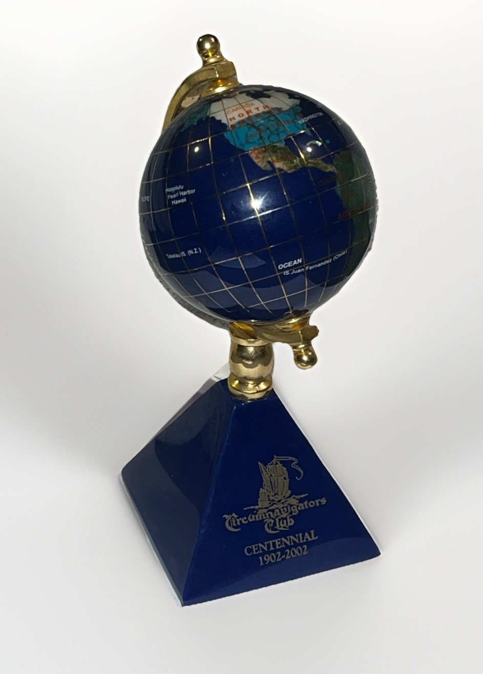 7” Gemstone Globe With Blue Lapis Glass - Circumnavigator’s Club Centennial ￼