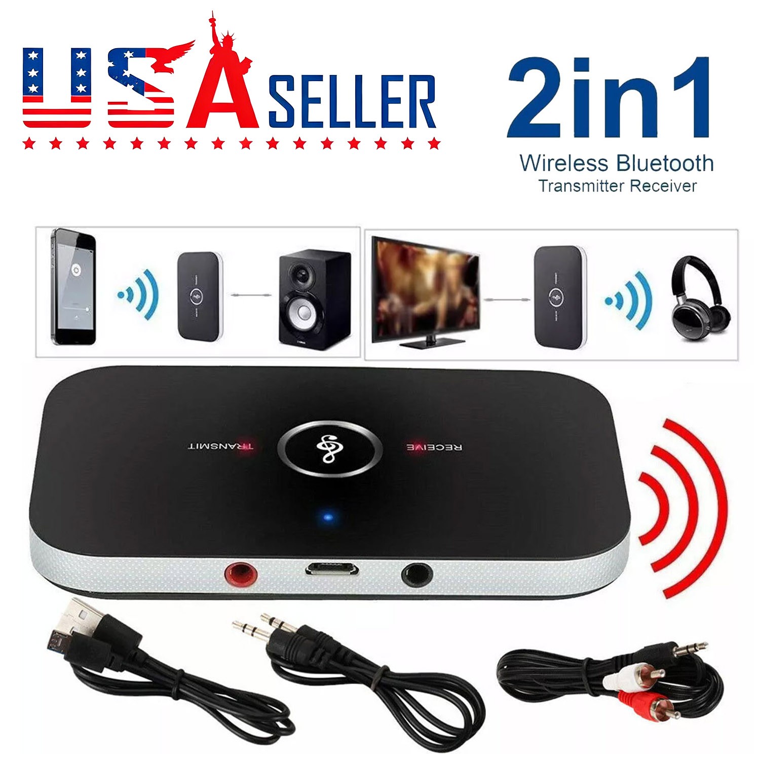 Bluetooth Transmitter Receiver Long Range For TV Home Car Stereo Audio Adapter