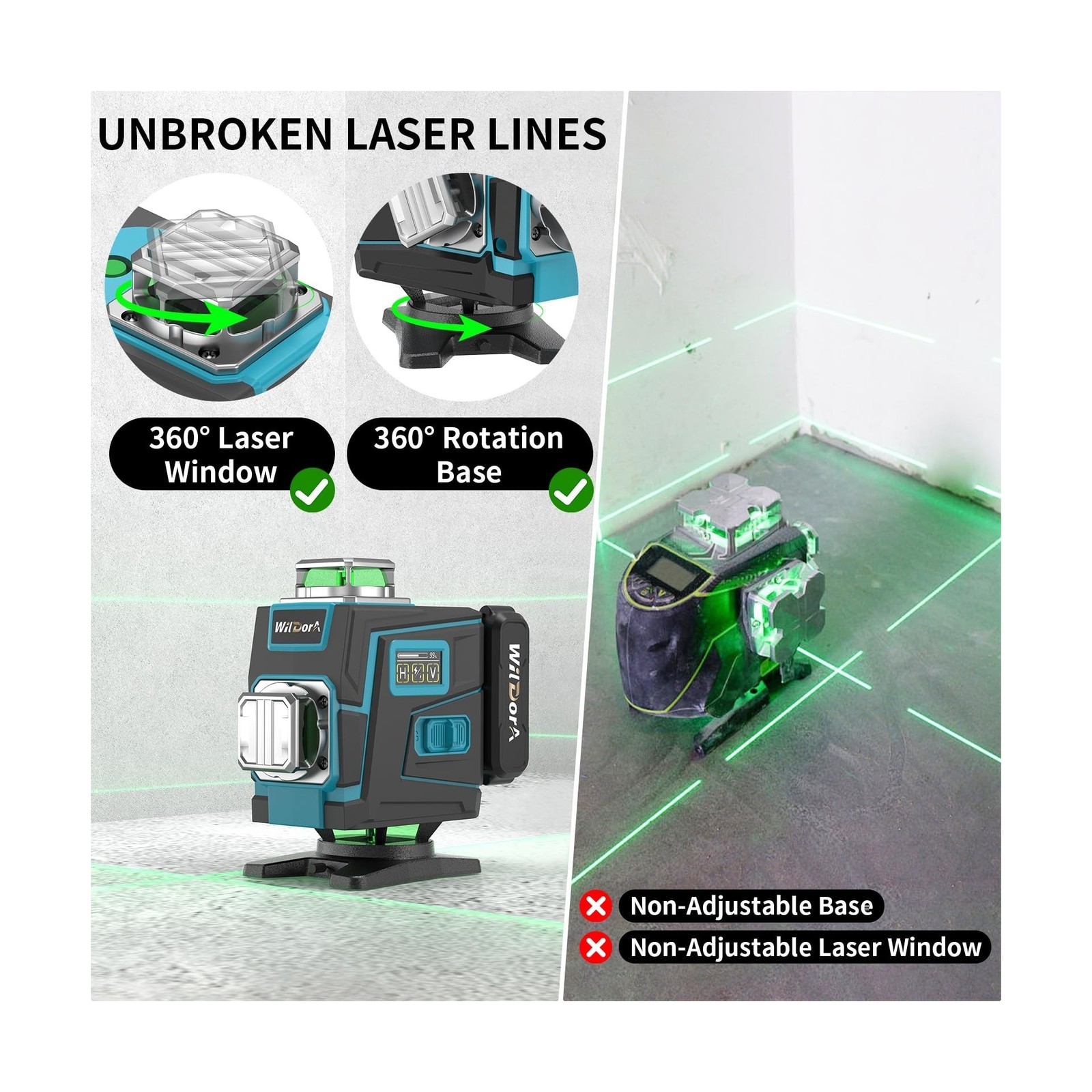 Laser Level with Tripod, 4x360° Self Leveling ±4° Laser Level, Re