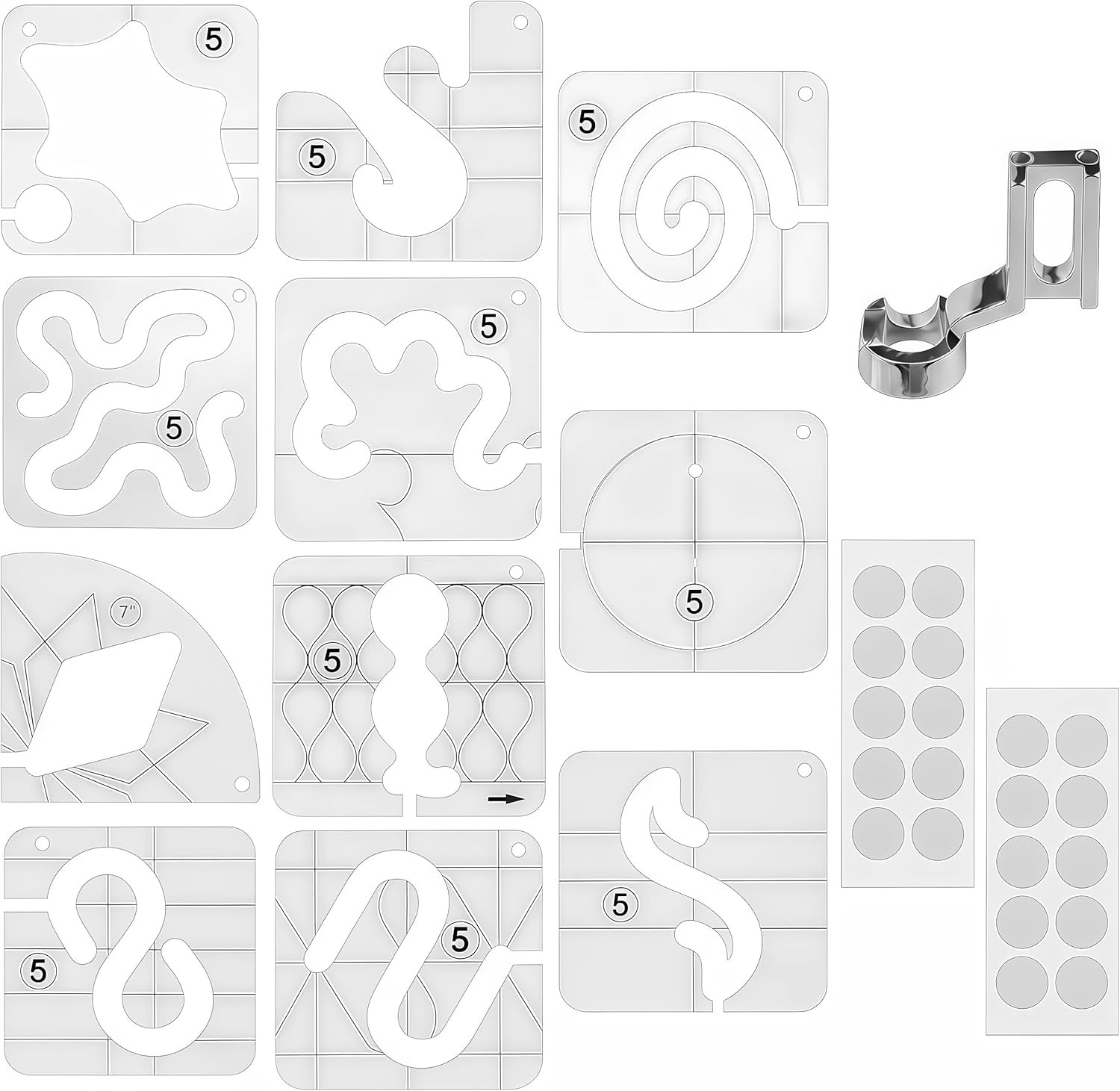 14PCS Free Motion Quilting Kit - 11PCS 3Mm Templates, High Shank Presser Foot, N