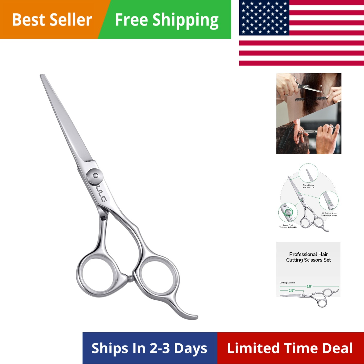 ULG Professional Hair Cutting Scissors 6.5" Right-Hand Barber Shears, Japanese