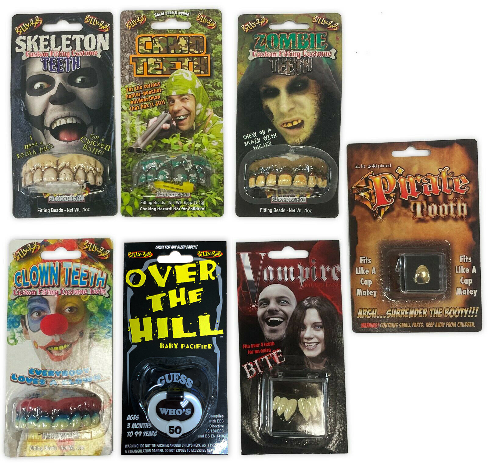 7 Pack Assorted Random Authentic Billy Bob Costume Novelty Teeth and Pacifiers