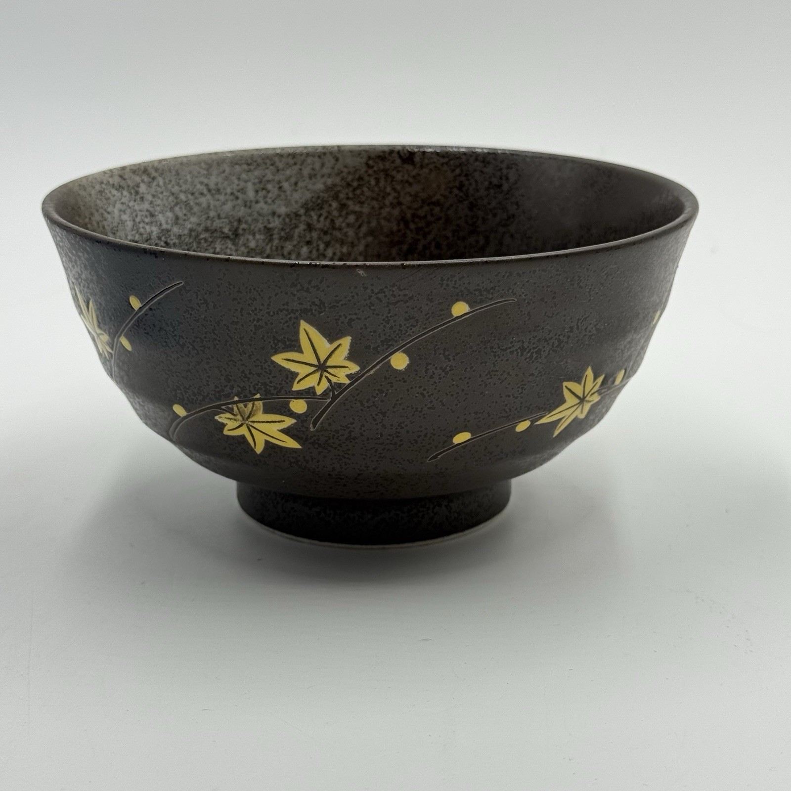 Sgrafitto Brown Yellow Floral Koudaidon Footed Pottery Bowl Japan