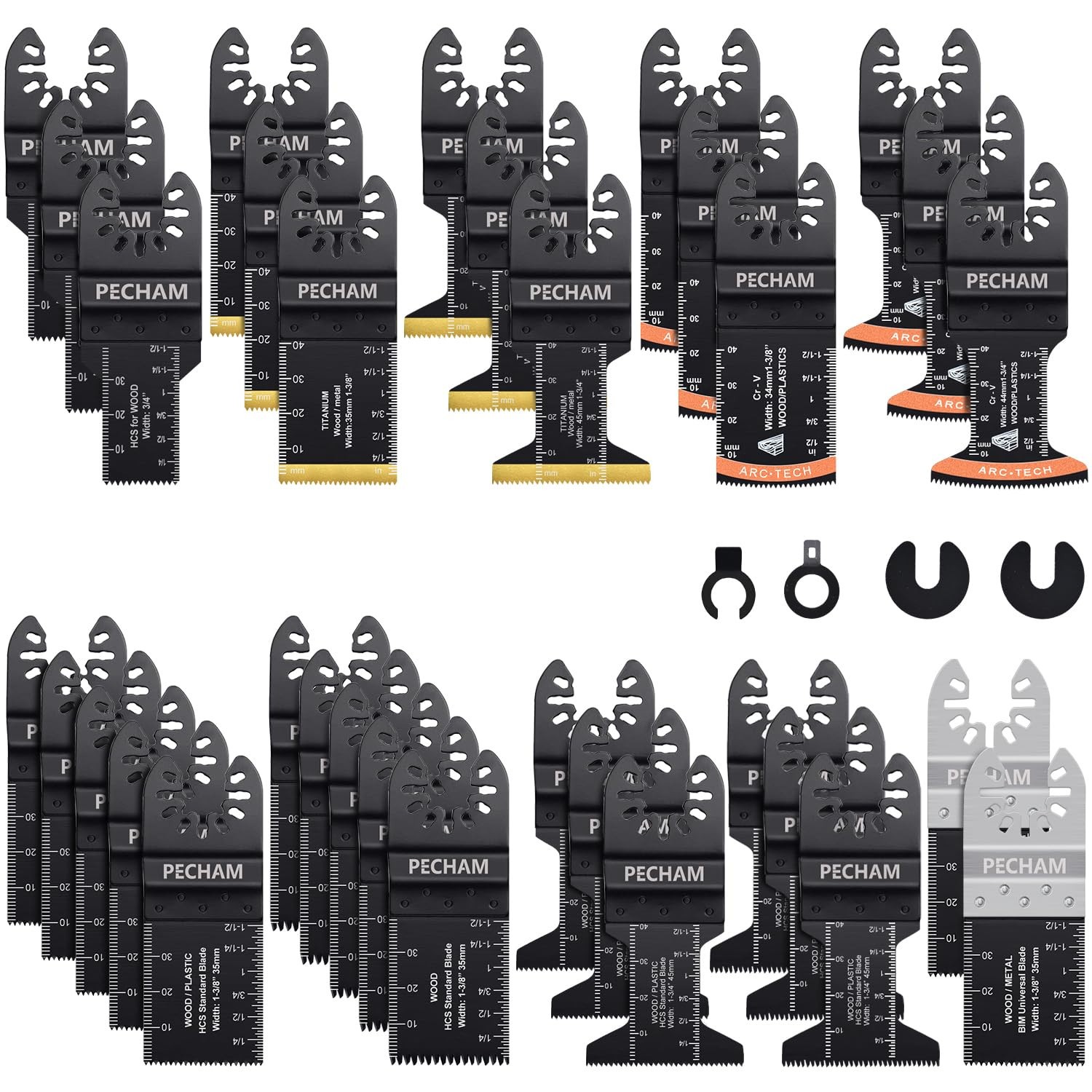 PECHAM Oscillating Tool Blade, 37PCS Universal Wood Metal Black