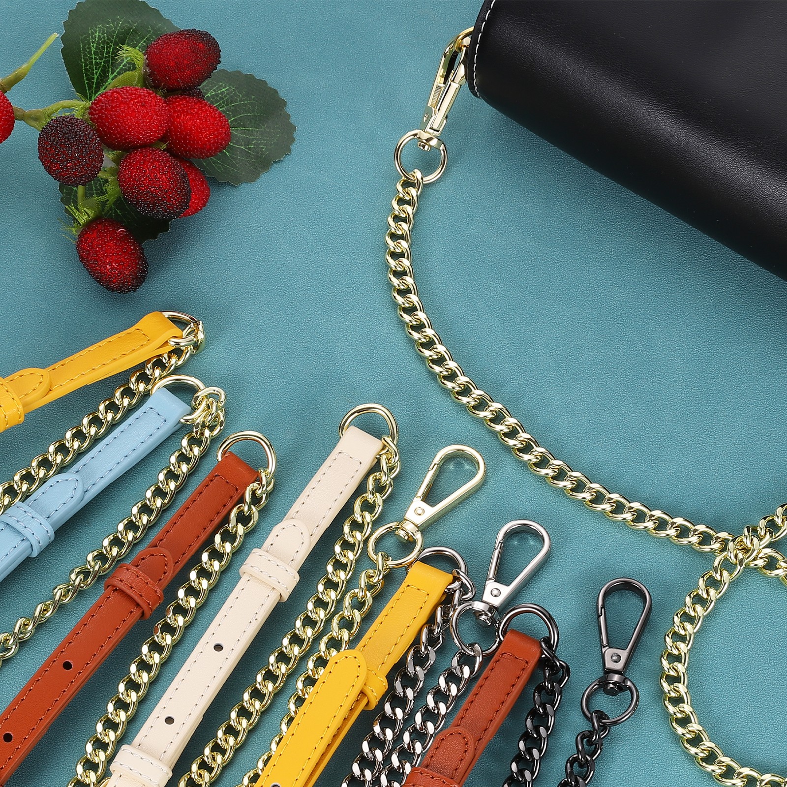 Adjustable Leather Chain Straps, 49" Purse Chain Strap (Dark Blue, Grey)