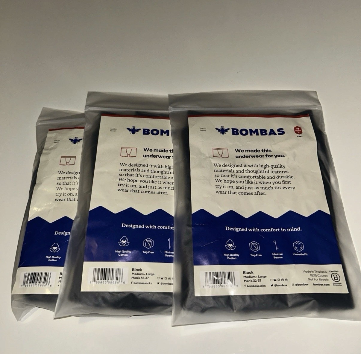 Bombas Lot of 3 Boxer Briefs Black Cotton Underwear Mens M/L  32-37