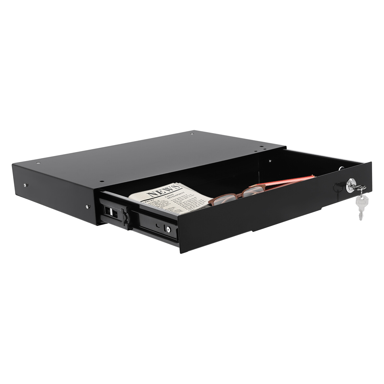 Under Desk Mounted Drawer Storage Sliding Out Tray Black Space Saver With Keys