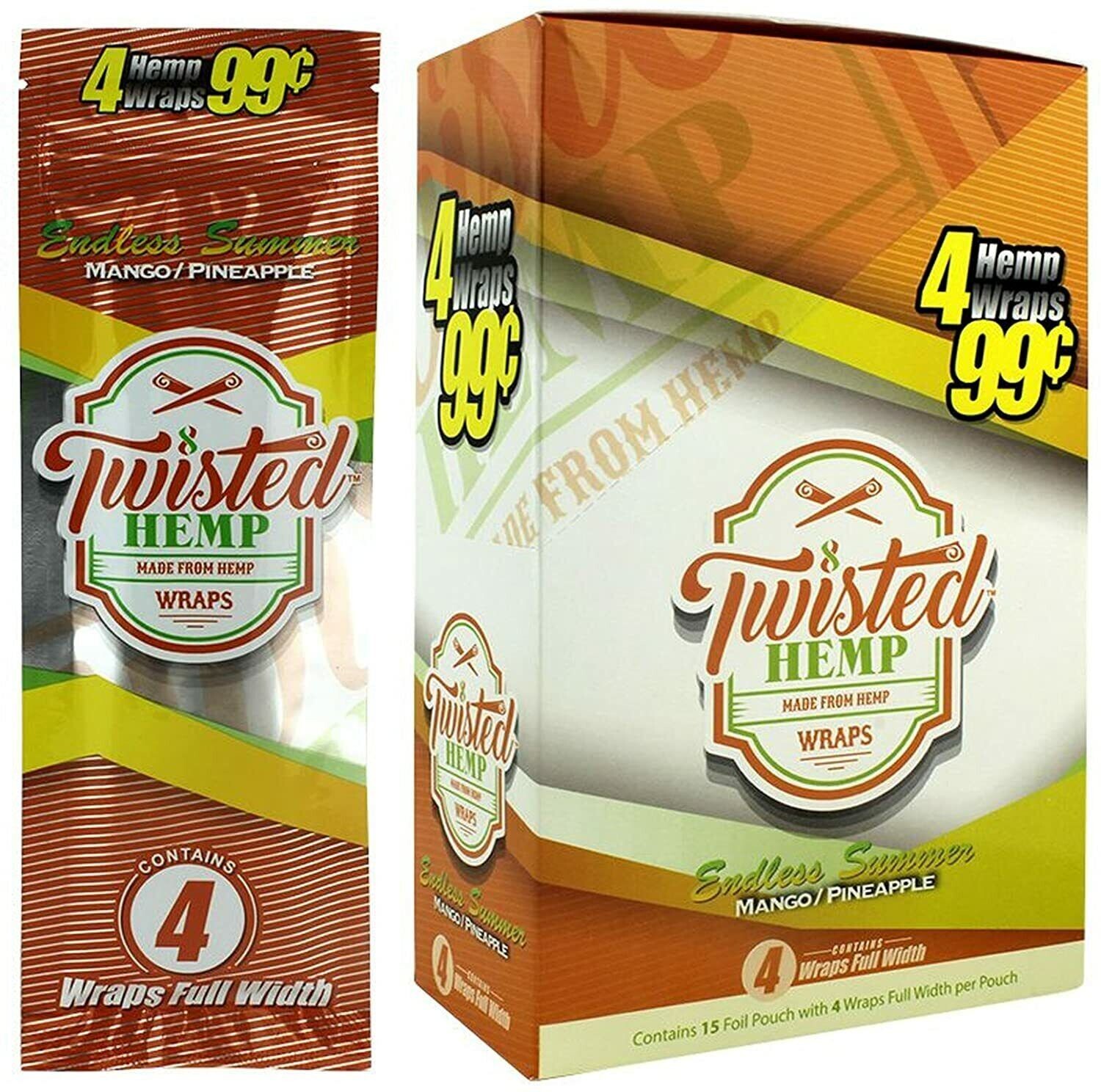 😎 TWISTED WRAPS 4 LEAF PACK 🔥15 COUNT BOX💚60 ROLLING PAPERS💛 MANGO/PINEAPPLE
