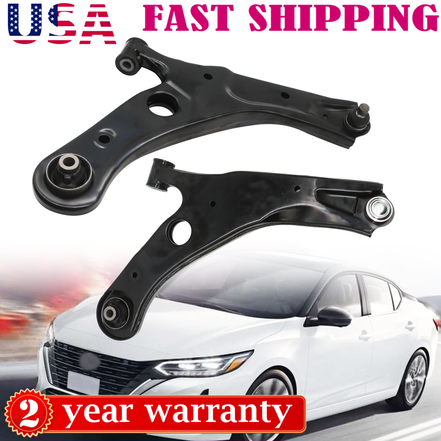 2Pcs LH + RH Front Lower Control Arm w/ Ball Joint For Nissan Sentra 2020-2024