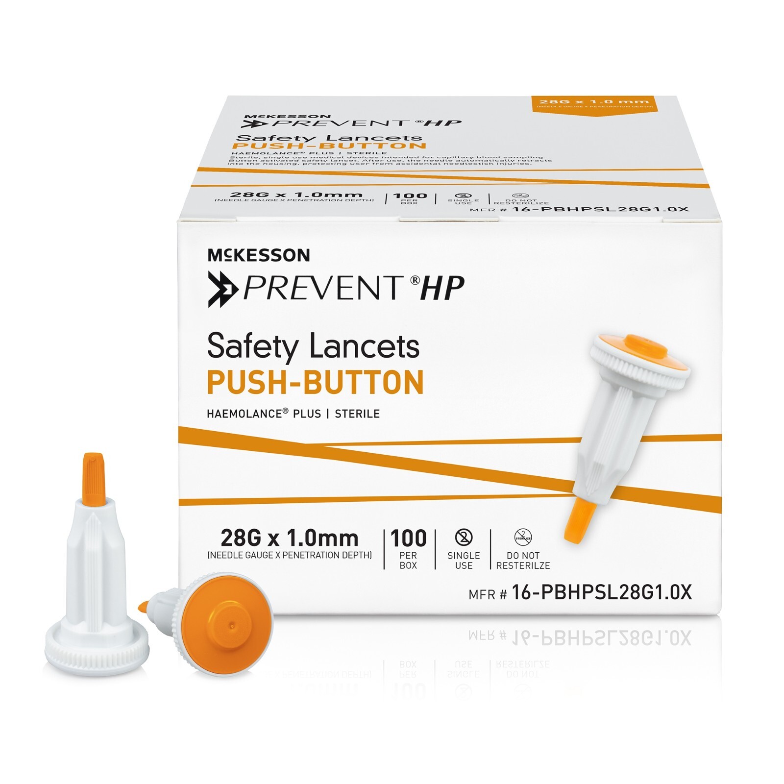 McKesson Prevent Lancet Push Button 28 Gauge 1.0 mm Depth 1 Box(s) 100 /Box