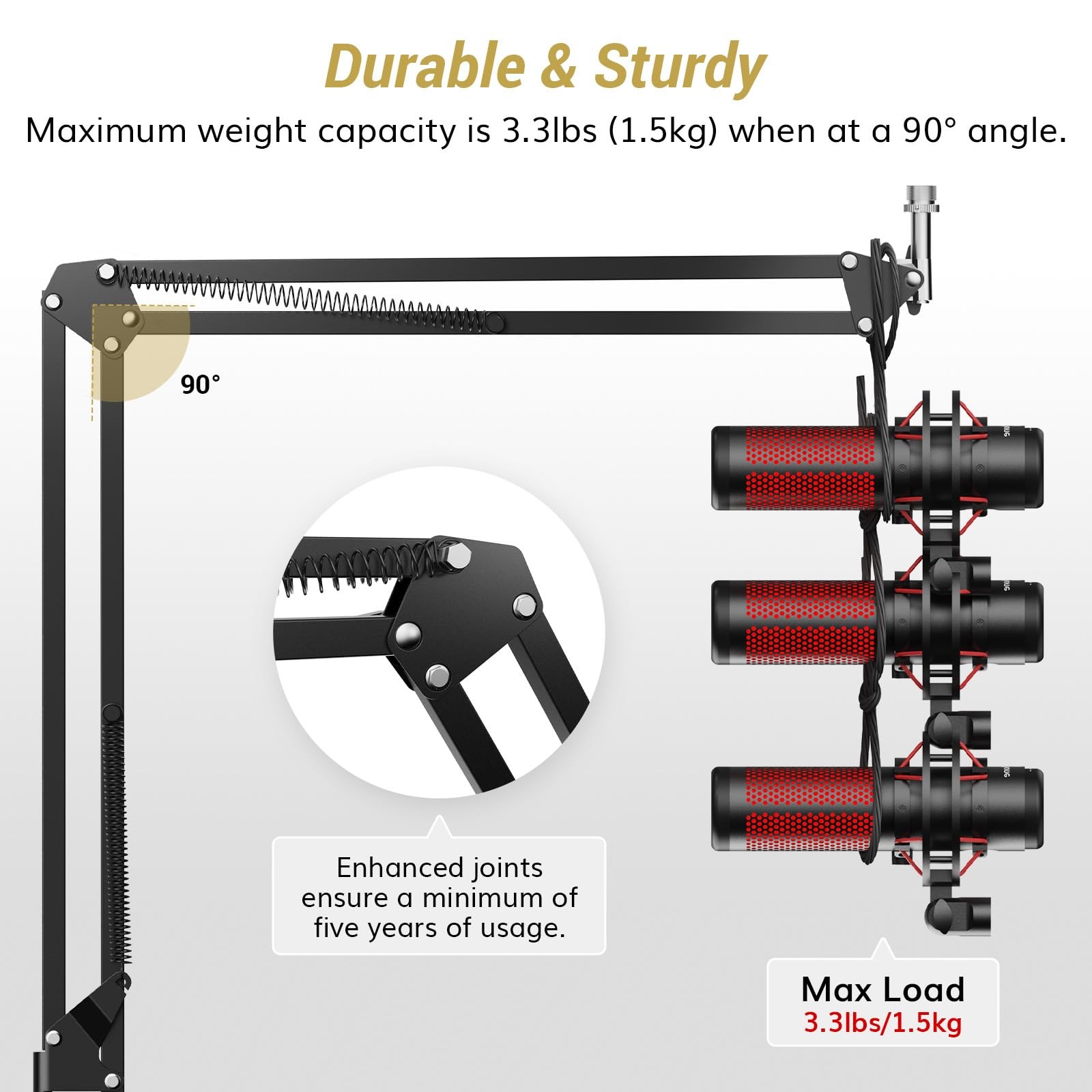 Microphone Boom Arm Adjustable Stand Pop Filter 3/8 & 5/8 Adapter Riser T10L+