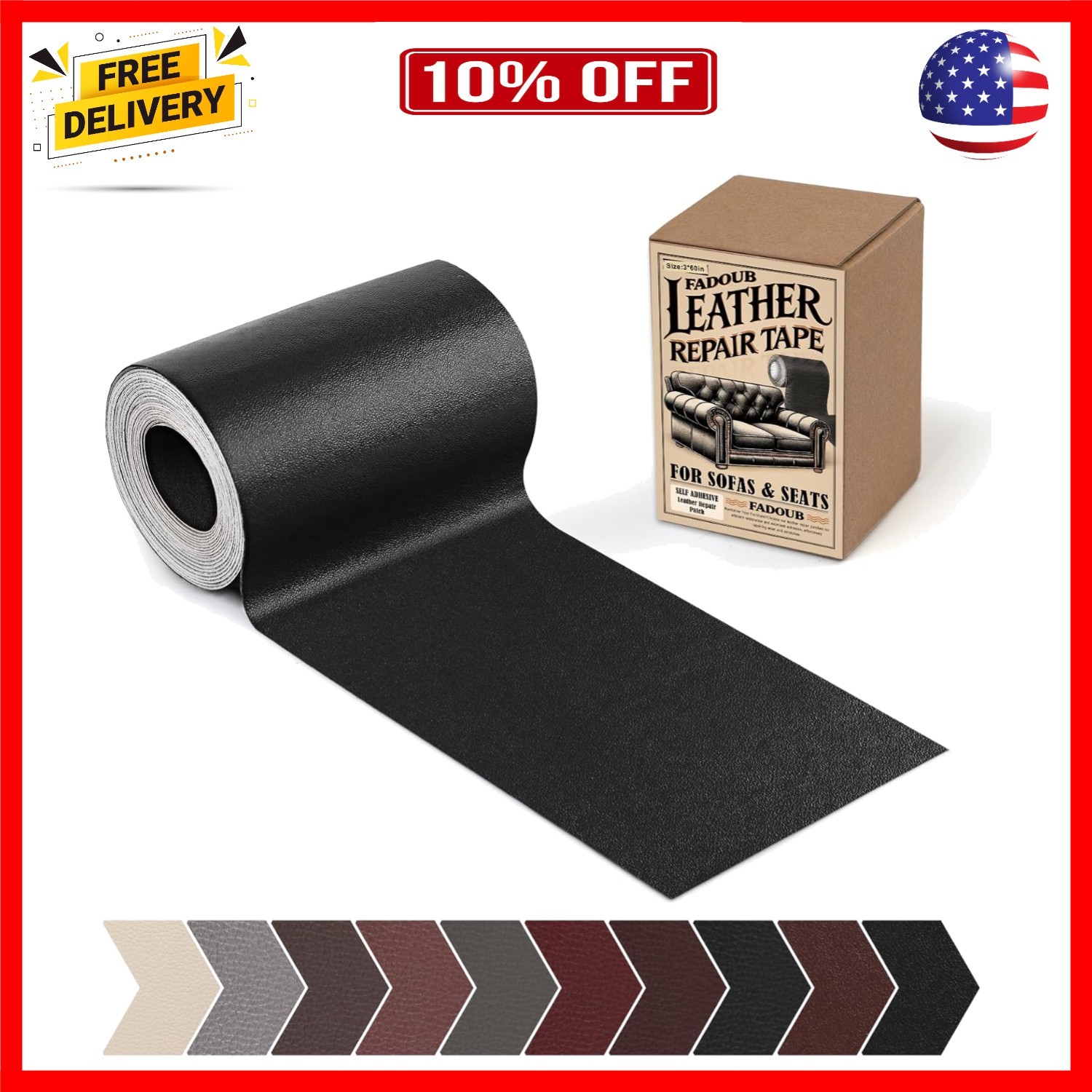 Leather Repair Patch, 3 x 60In Self Adhesive Leather Repair Tape Kit for Furn...