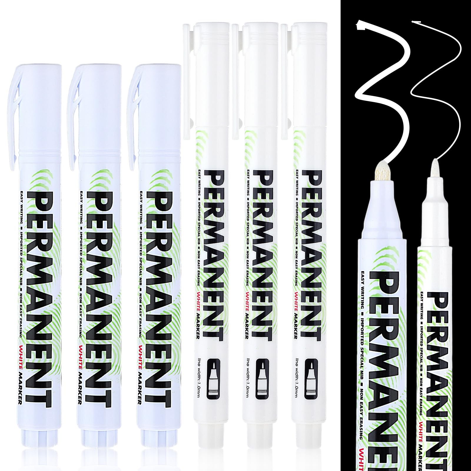 Acrylic White Paint Pens, 6 Pack White Permanent Marker with Extra Fine Point