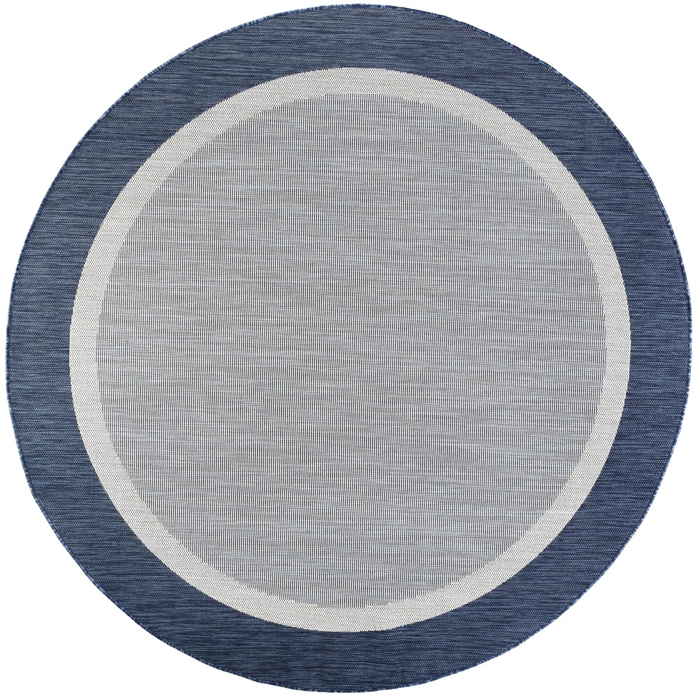 5x5 Blue Solid Simple Plain Flat Bordered Round ECO1205 - Aprx 5' 3" x 5' 3"