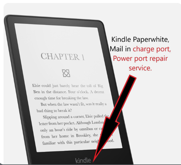 Kindle Paperwhite, Charge port, USB, port repair, Mail In Repair Service