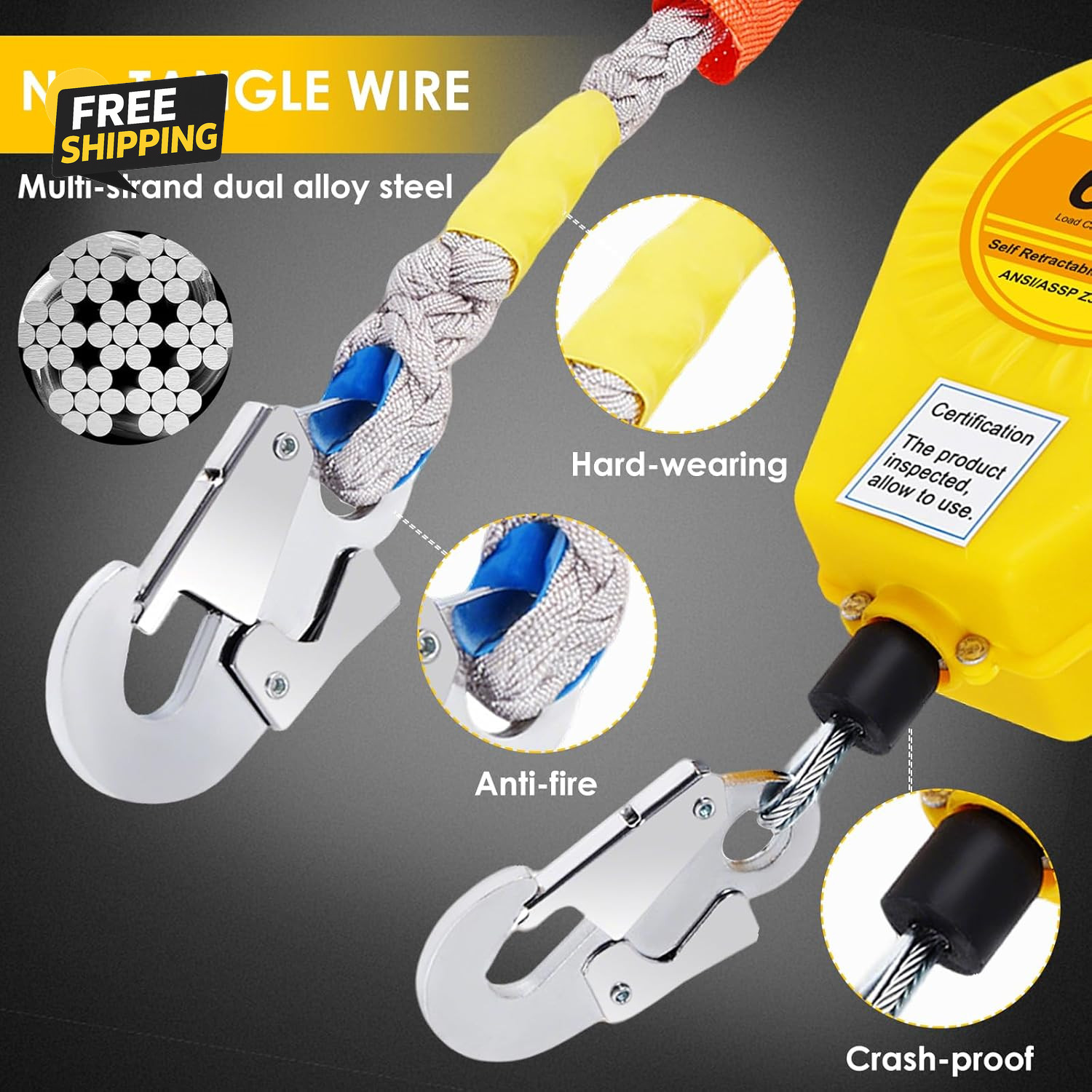 Fall Arrester Protector Self Retractable 50FT Fall Protection Double Locking