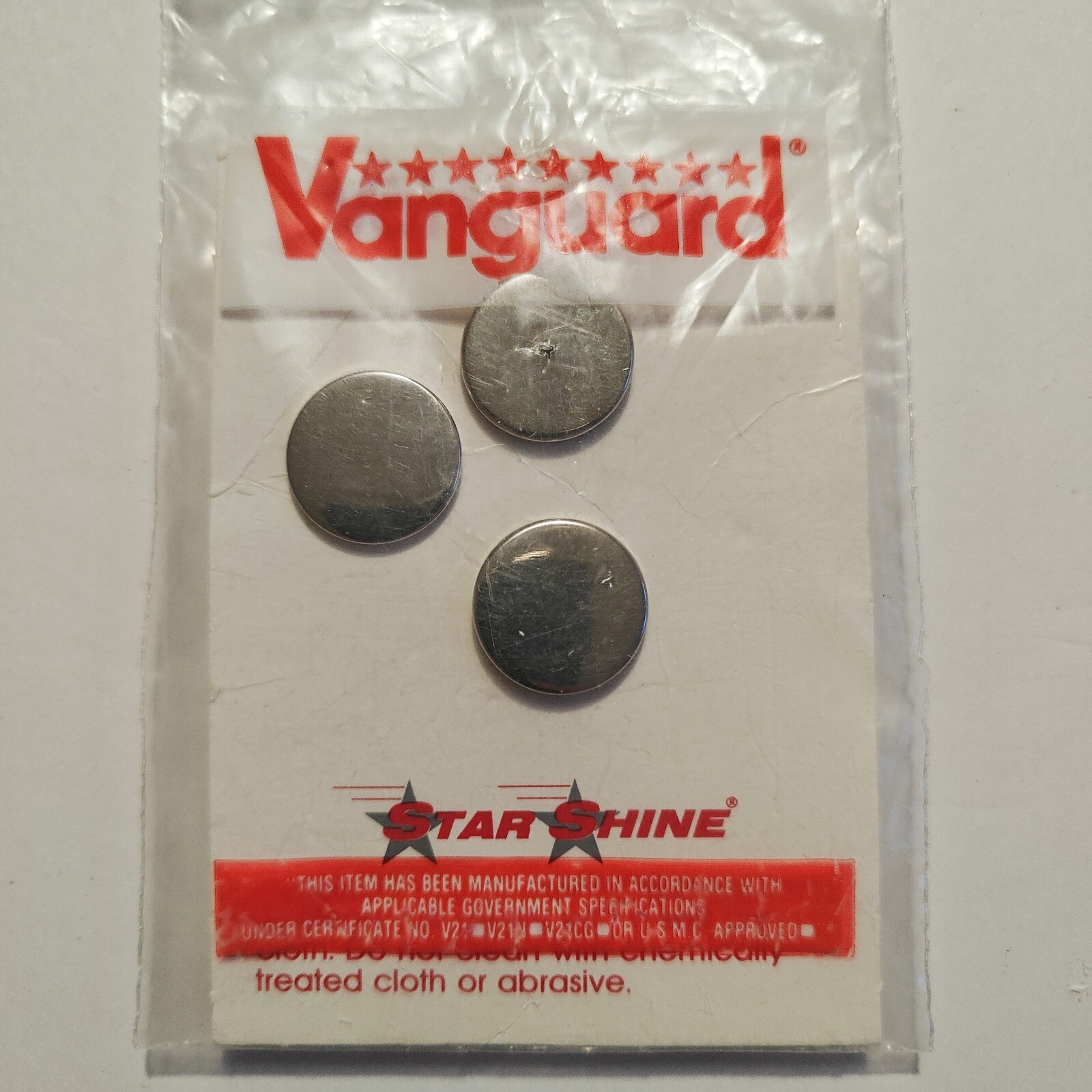 Vanguard Military Rank Pins SET OF 3 Round Metal Silver Pin - NEW NIB UNUSED