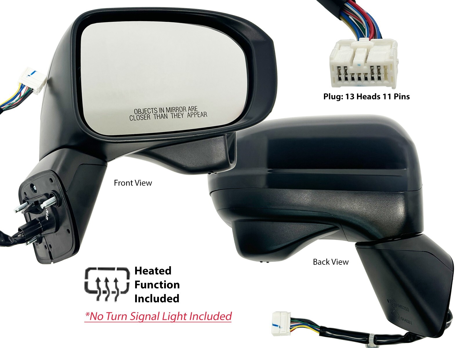 Camera Heated Smooth Cover Door Mirror for 2014 2015 Honda Civic Passenger Side