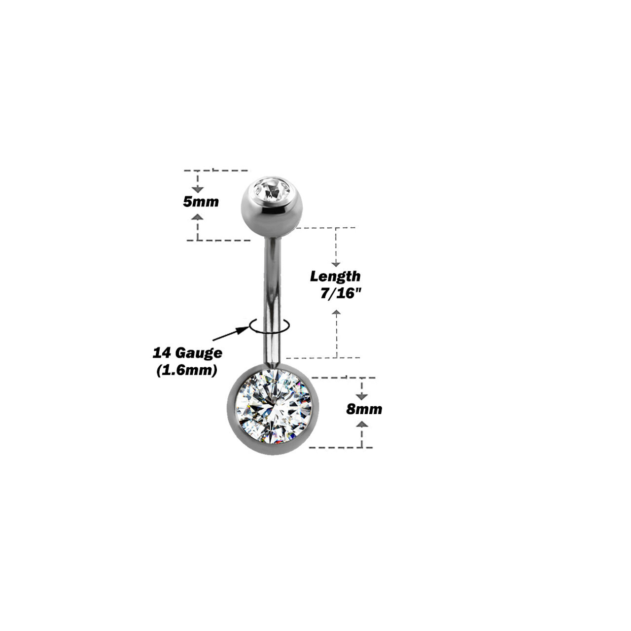 Sterilized Piercing Kit Titanium Belly Button Ring CZ 14G Forceps Needles Gloves
