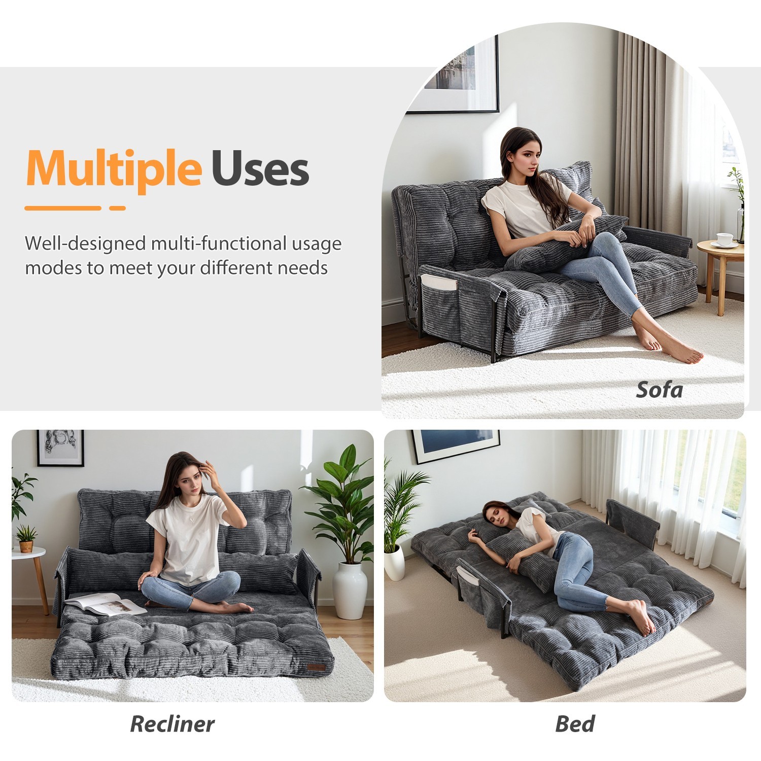 MAXYOYO Convertible Floor Sofa,Bean Bag Sofa with Pillows,Adult Lazy Sofa