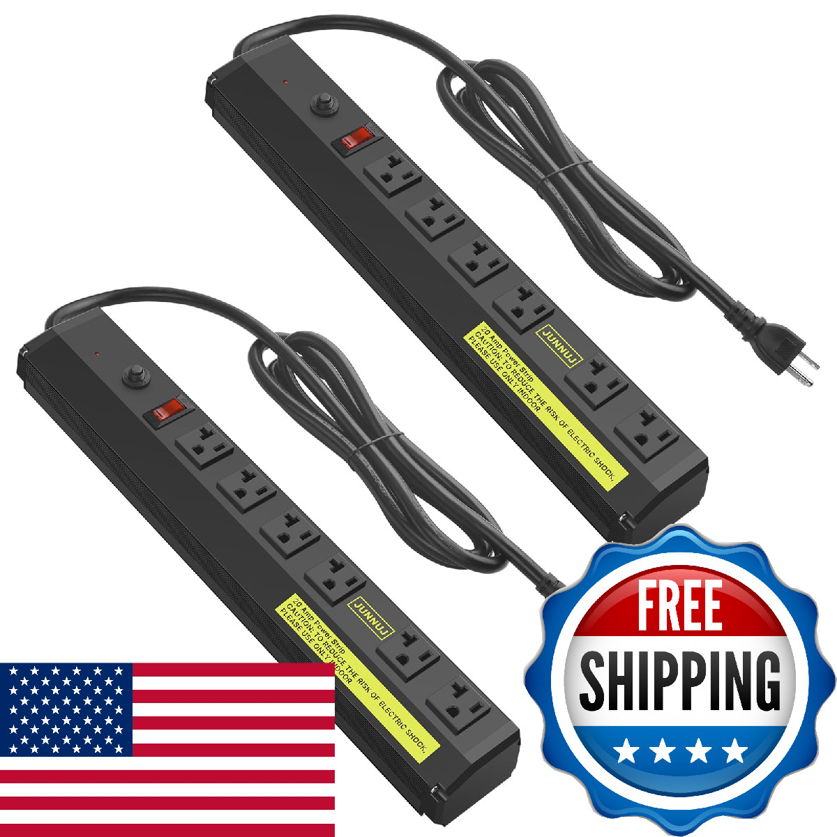 JUNNUJ 20 Amp Power Strip Heavy Duty 2 Pack,Heavy Duty 20 Amp Surge Protector 48