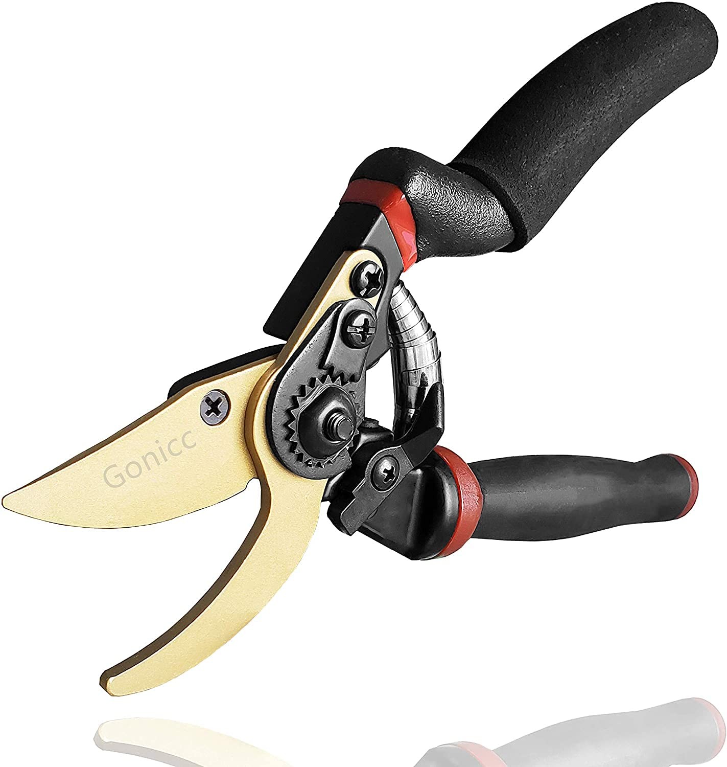 gonicc 8.5" Professional Golden Rotating Titanium Bypass Pruning Shears