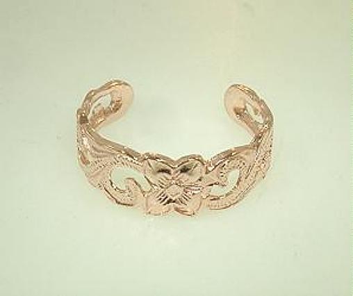6MM ROSE GOLD-PLATED 925 STER SILVER PIERCED HAWAIIAN PLUMERIA SCROLLS TOE RING