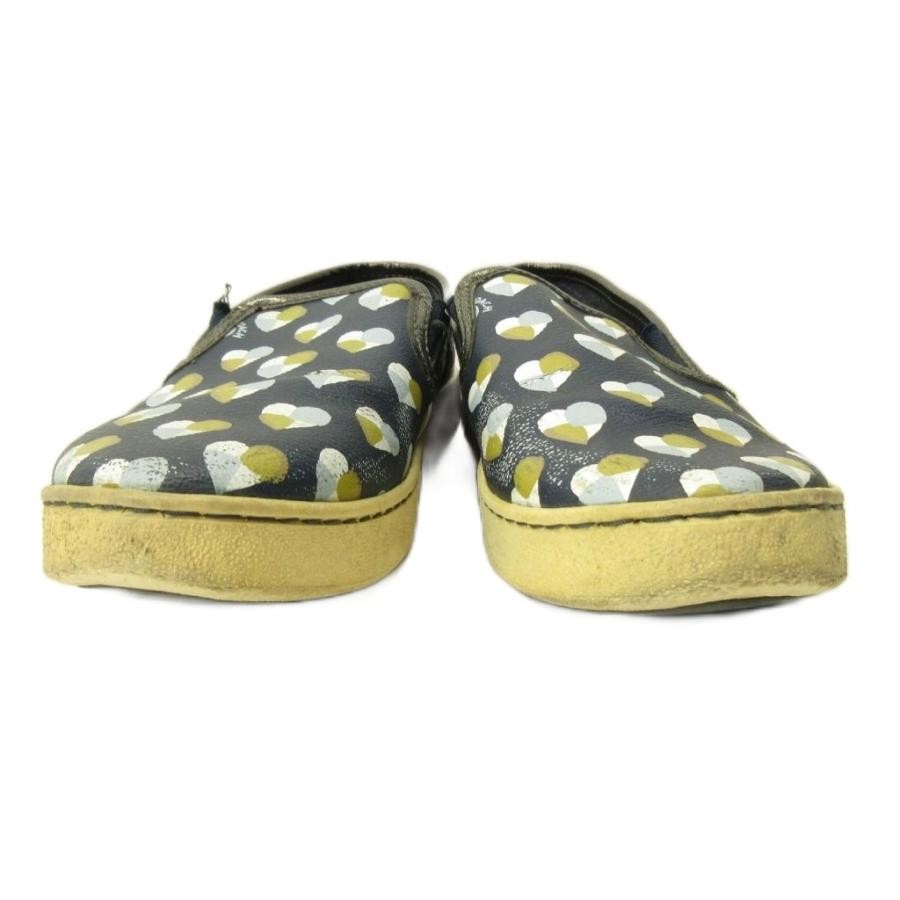 COACH Slip-On Sneakers Heart Pattern Leather 36.5 23.5cm Navy