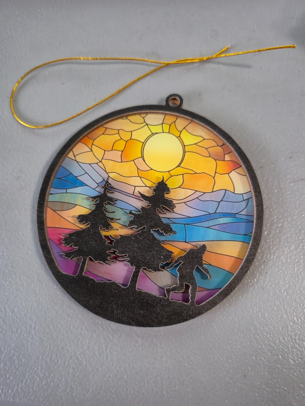 Sasquatch Resin & Wooden Faux Stain Glass Ornament 3 5/8" - Decorations ... NEW