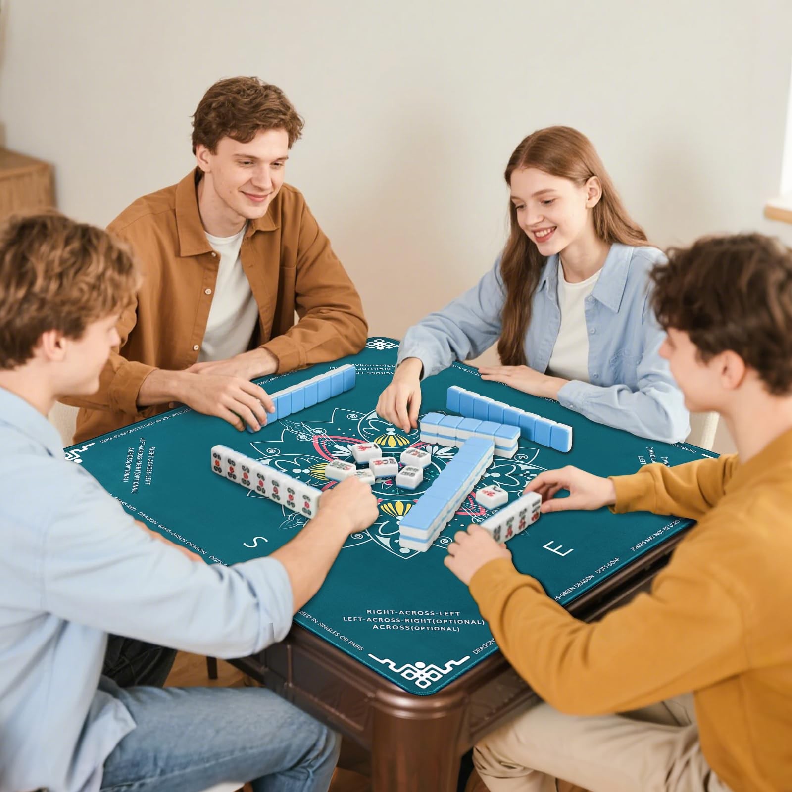 DEVPNR Mahjong Mat for Table with Rules, 32.6"x32.6", Green