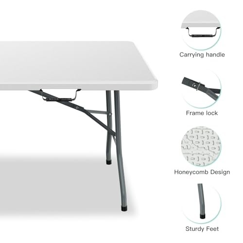 WHITE - GENERIC 6 FT FOLDING TABLE FOLDABLE DINING LIGHTWEIGHT FW2402