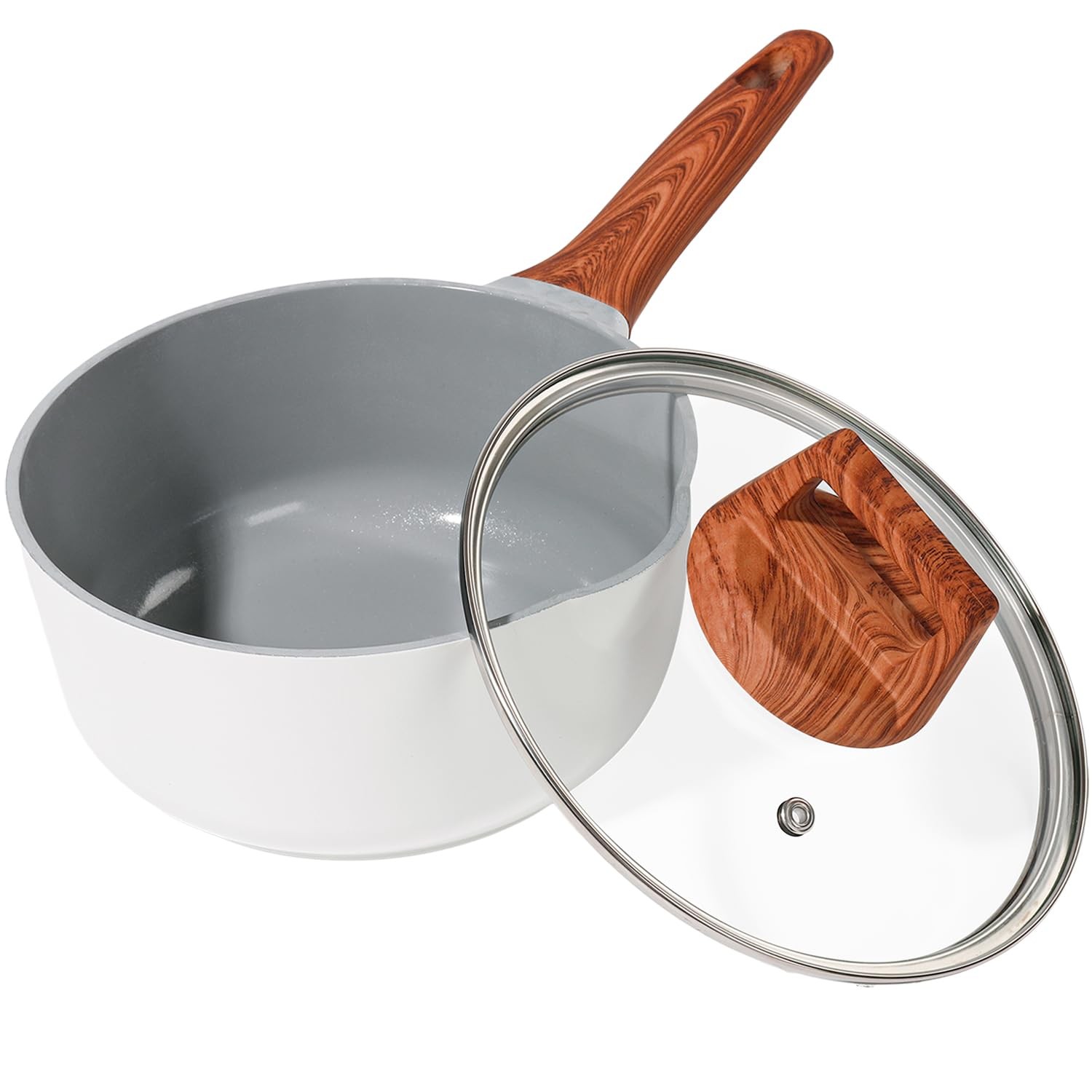 2 Quart Nonstick Sauce pan with Lid, Ceramic Pot for 1 PCS, White