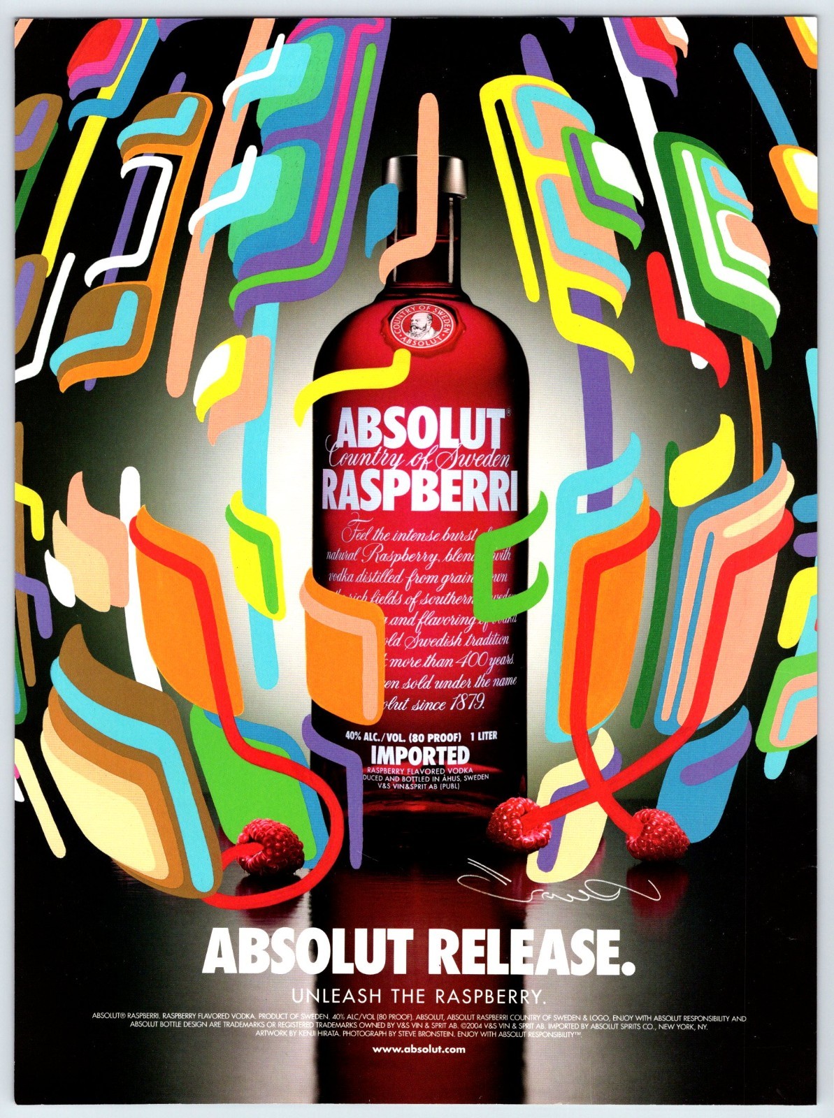 2004 ABSOLUT RASBERRI ABSOLUT VODKA Vintage 8"X11" Magazine Ad BAS30