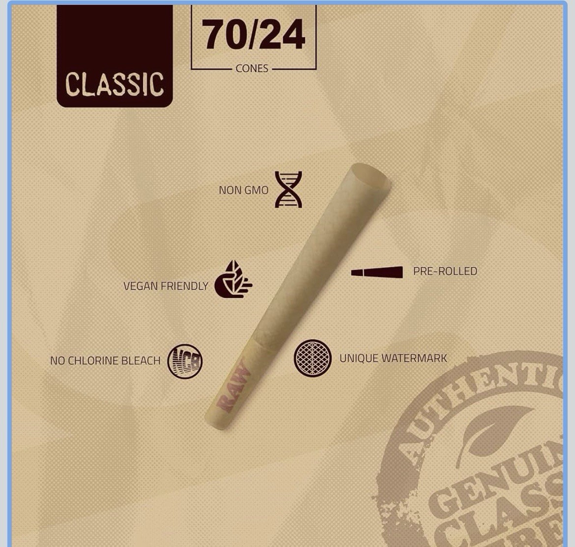 Raw single Size 70/24 Pre Rolled Cone raw Rolling Paper + Lighter