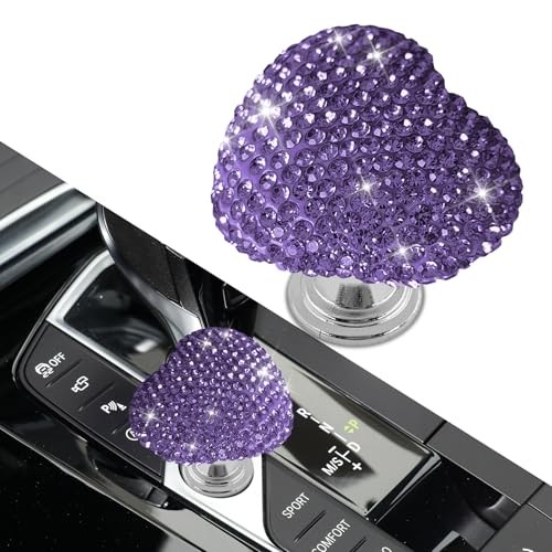 Bling Car One-Touch Start Button, Push Start Button Cover, Heart Purple #1