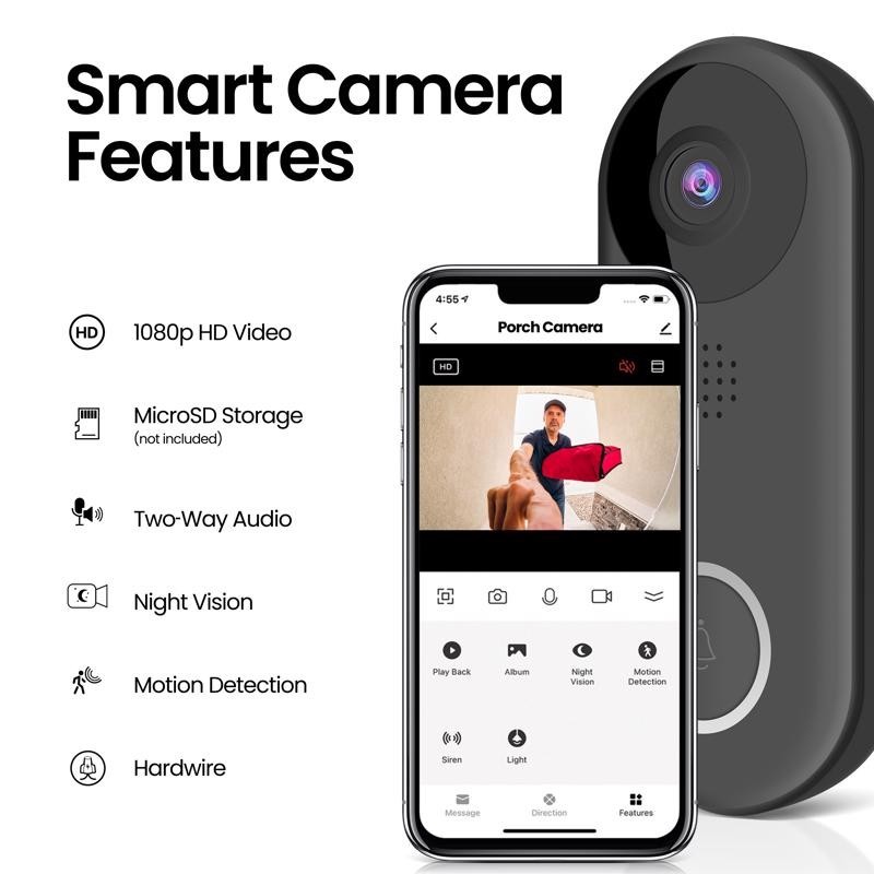 Feit Smart Home Black Plastic Wired Smart-Enabled Video Doorbell