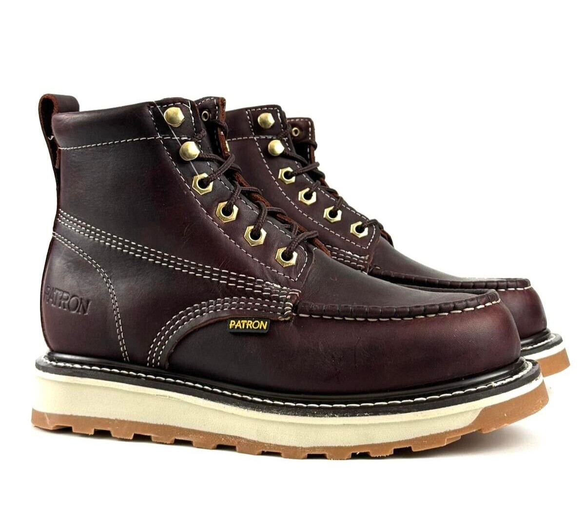 MENS WORK BOOTS MOC TOE GENIUNE LEATHER GOODYEAR WELT SOFT TOE BOTAS DE TRABAJO