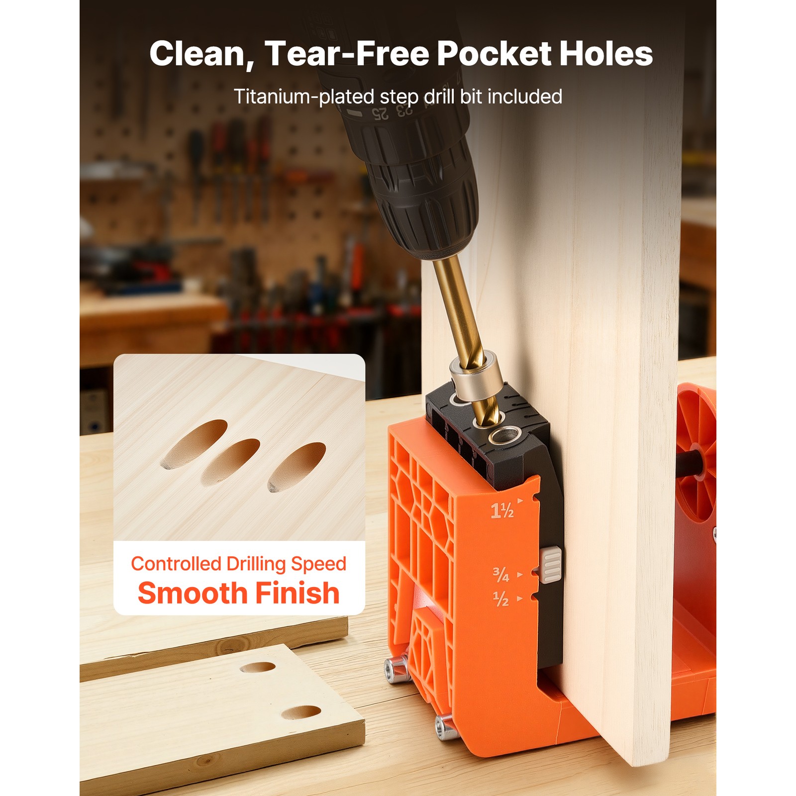Uimoso Pocket Hole Jig Kit with Adjustable 360° Rotating Handle System