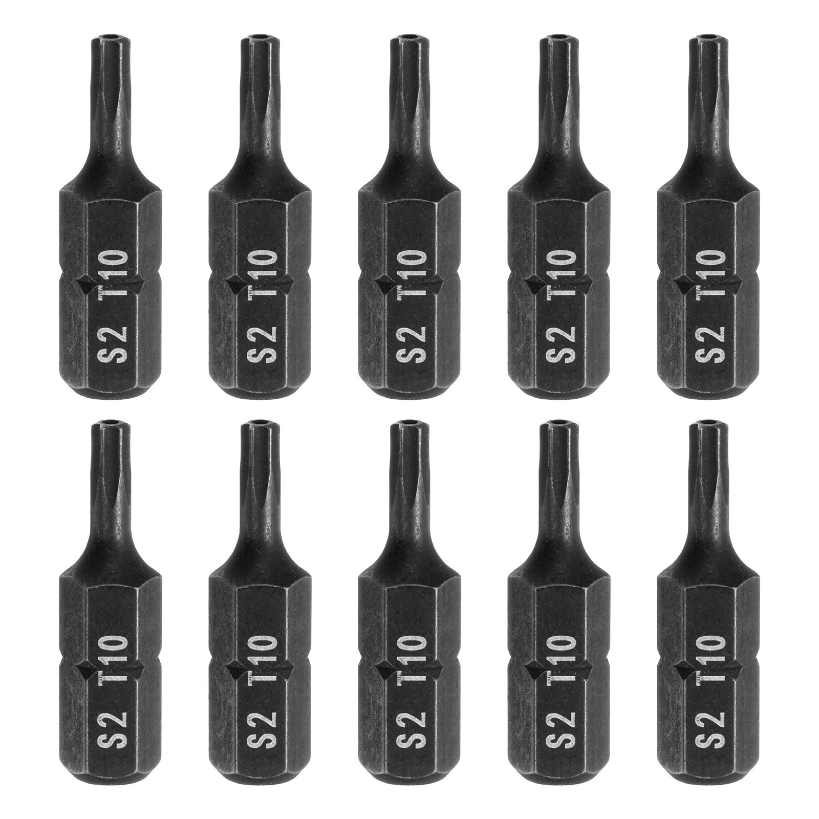 10pcs T10 Torx Screwdriver Bit with 1/4" Hex Shank 25mm Length S2 Steel Black