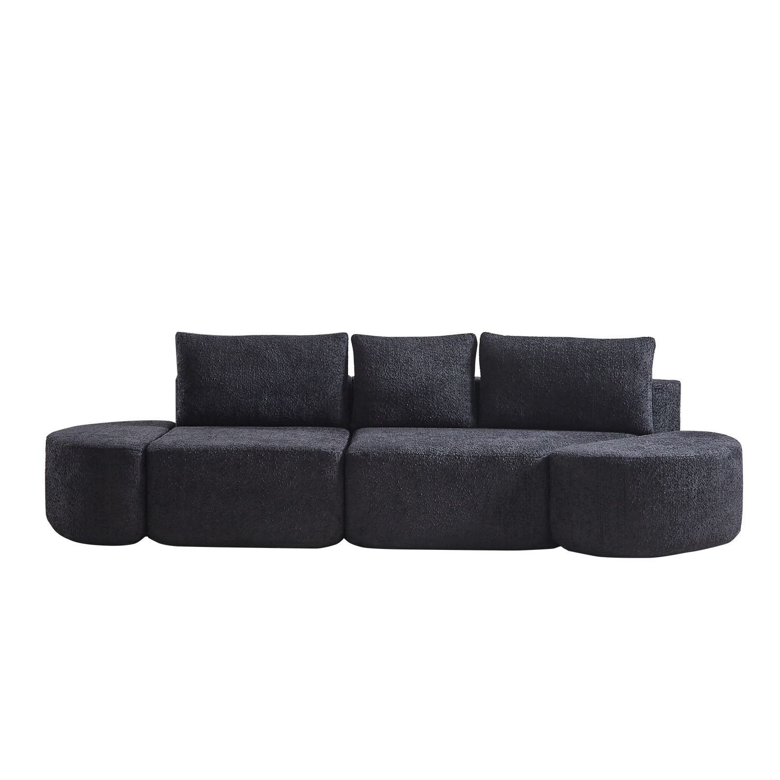 106.3-inch V-shaped modular sofa set in chenille fabric, featuring three throw p