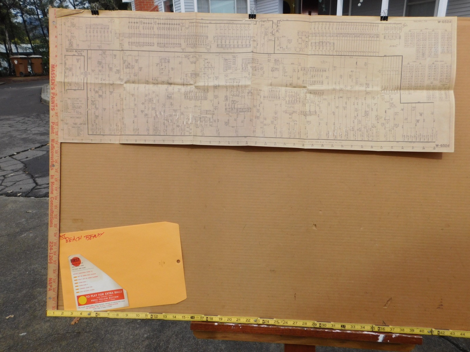 1955 Bally BEACH BEAUTY Bingo Service Schematic ~ 14 inches x 43 inches + card
